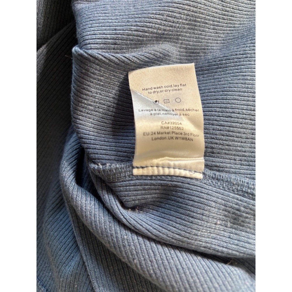Dolan Left Coast Collection Blue Ribbed Knit‎ Top Patterned Balloon Sleeves - Picture 7 of 8